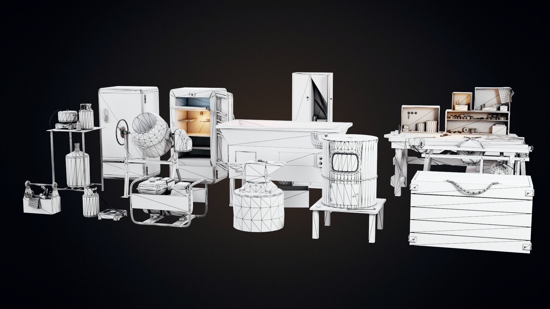 Set of workbenches and tools Low-poly 3D model_5