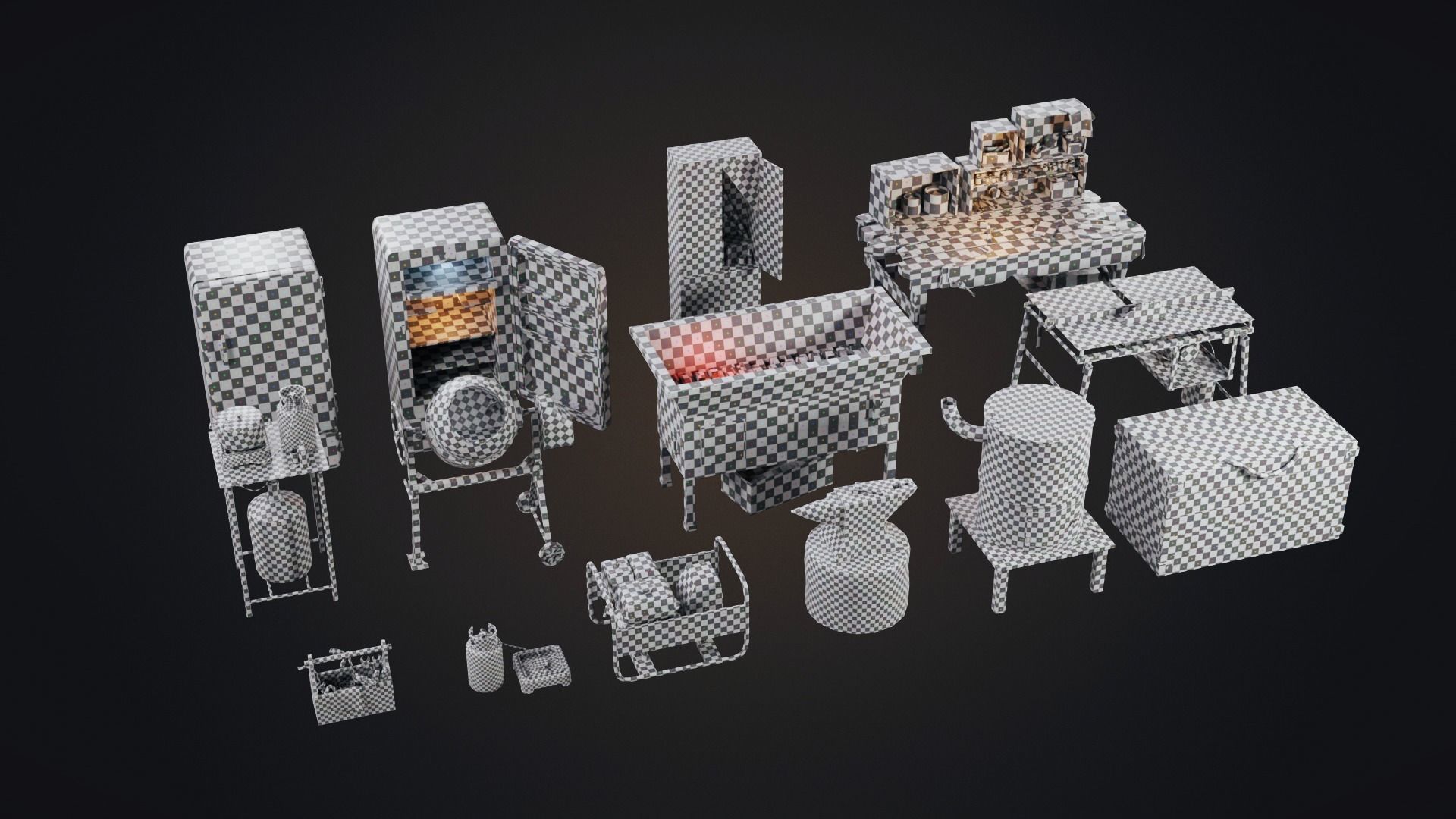 Set of workbenches and tools Low-poly 3D model_2