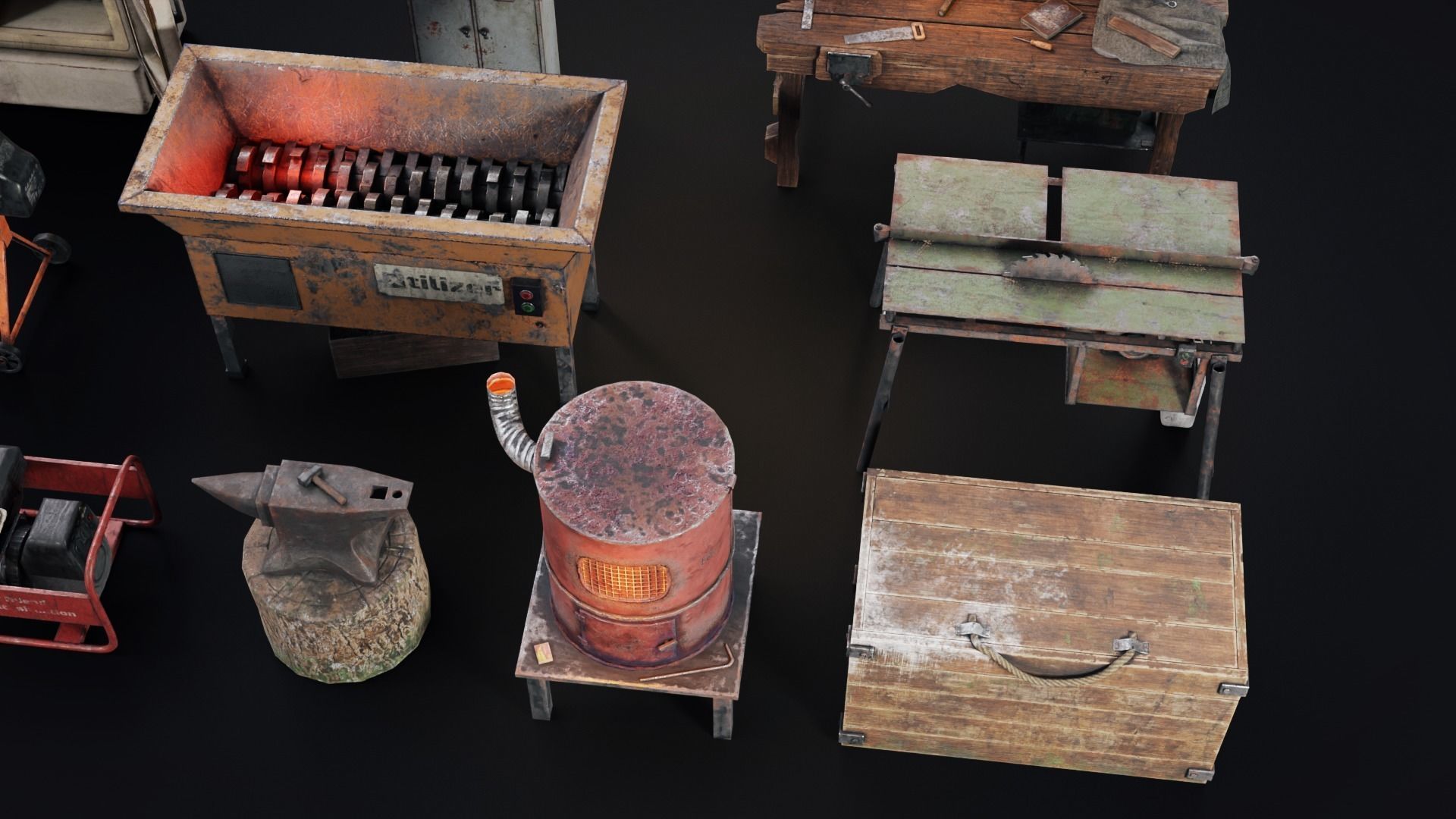 Set of workbenches and tools Low-poly 3D model_18