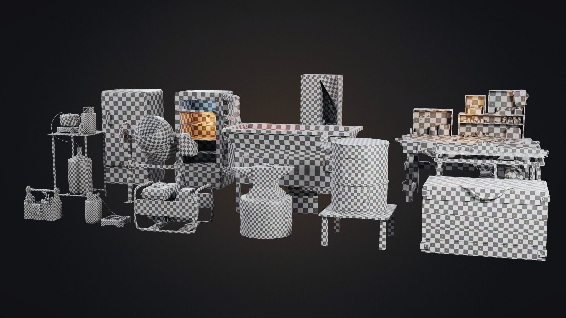 Set of workbenches and tools Low-poly 3D model_4