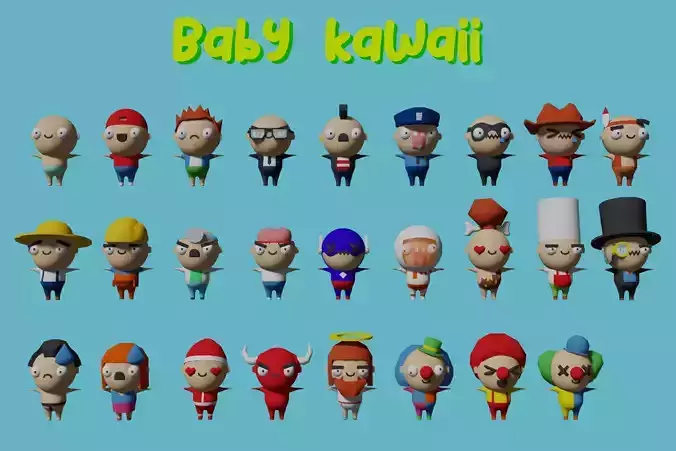 babysKawaii group of baby kawi characters