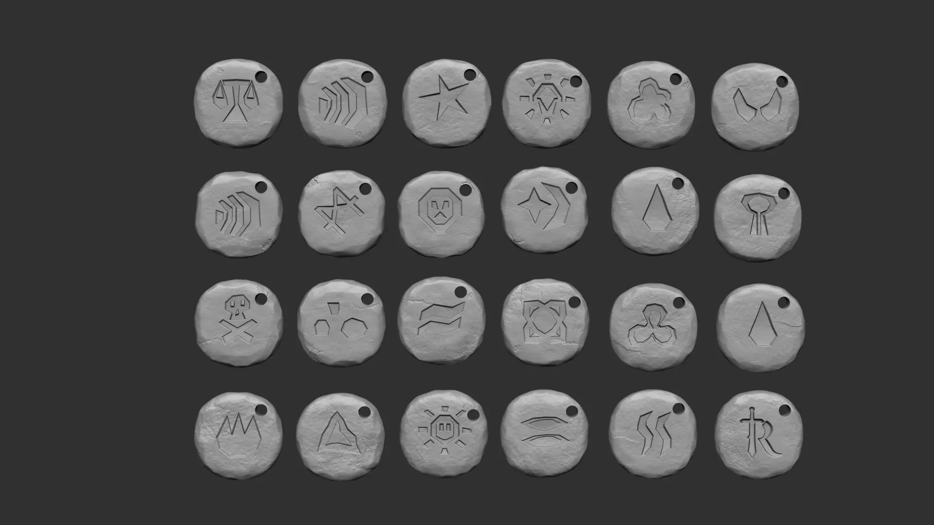 Runescape Pack - ALL Runes - STL Keychain 3D Model Collection_0