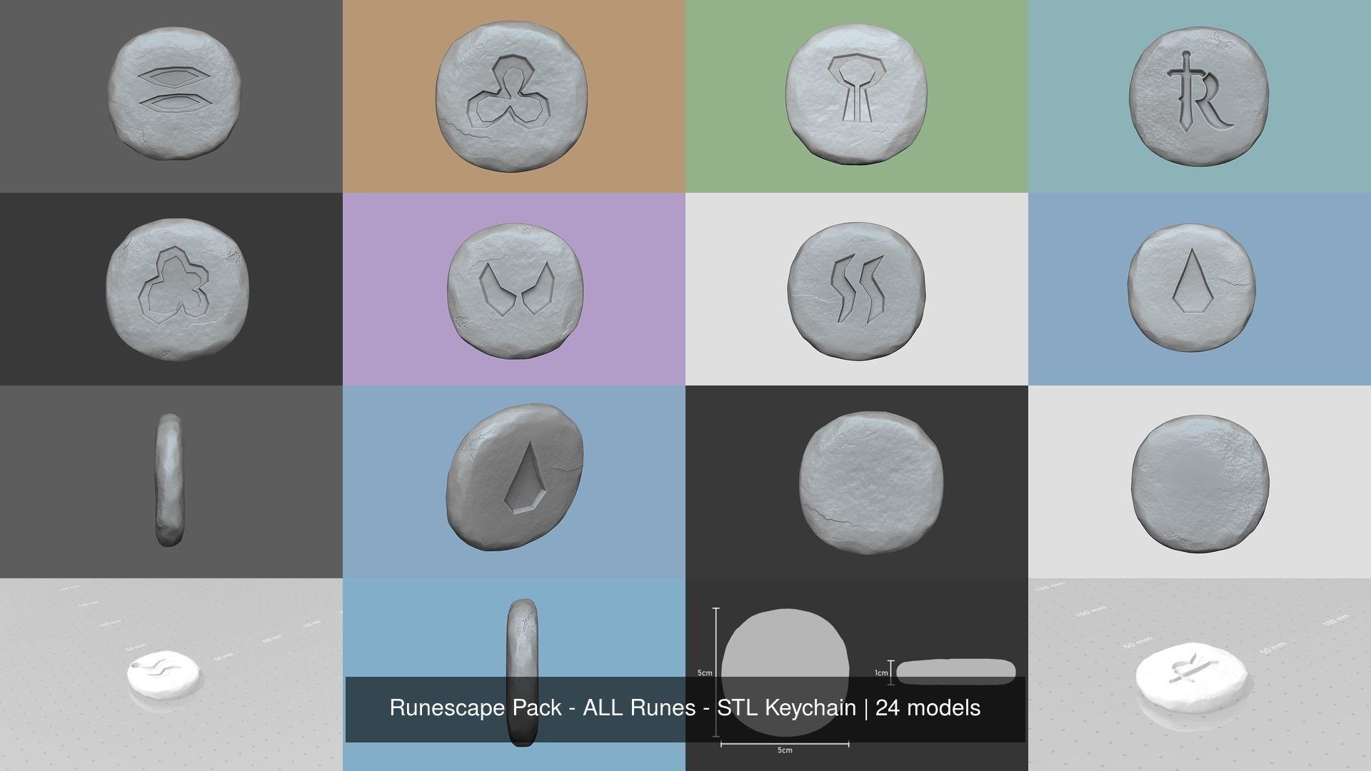 Runescape Pack - ALL Runes - STL Keychain 3D Model Collection_2