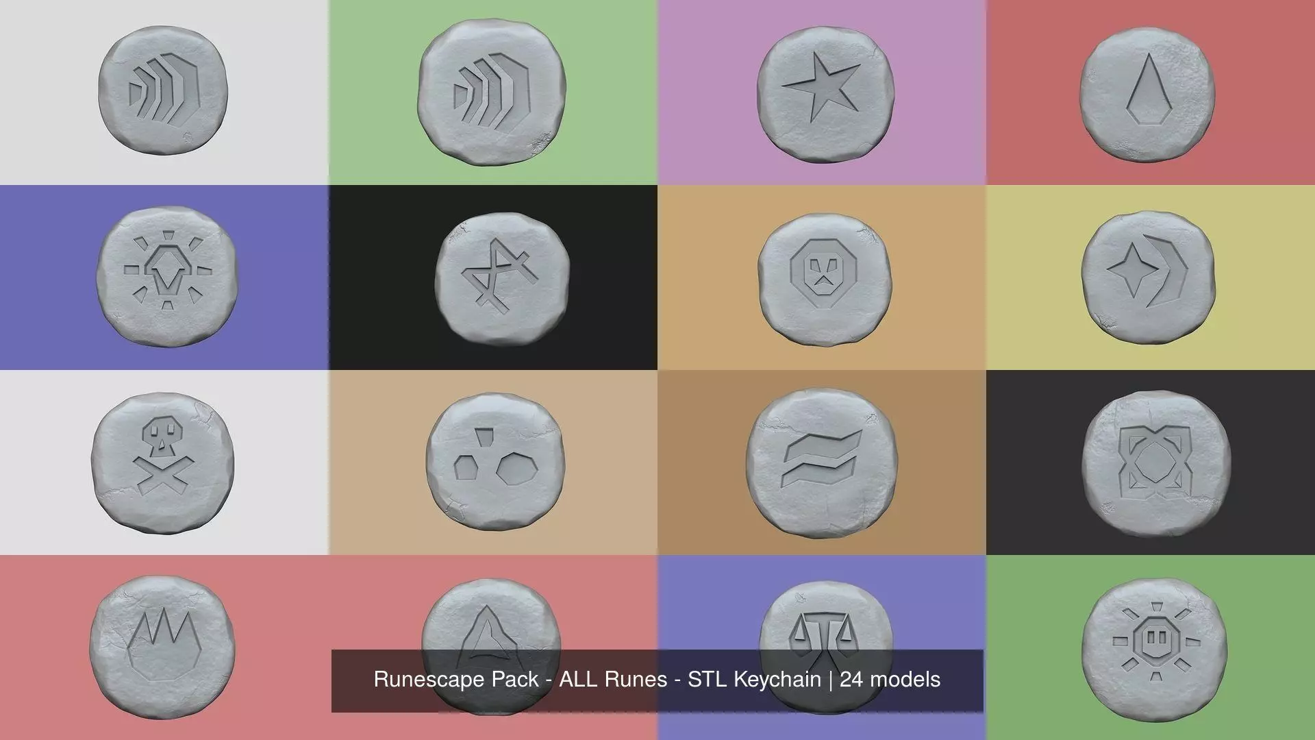 Runescape Pack - ALL Runes - STL Keychain 3D Model Collection_1