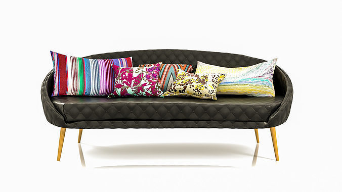 Sofa Willy Black Quilted Leather Low-poly 3D model