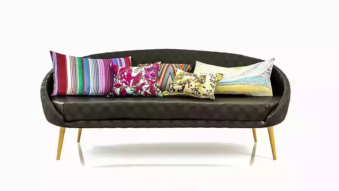 Sofa Willy Black Quilted Leather Low-poly 3D model