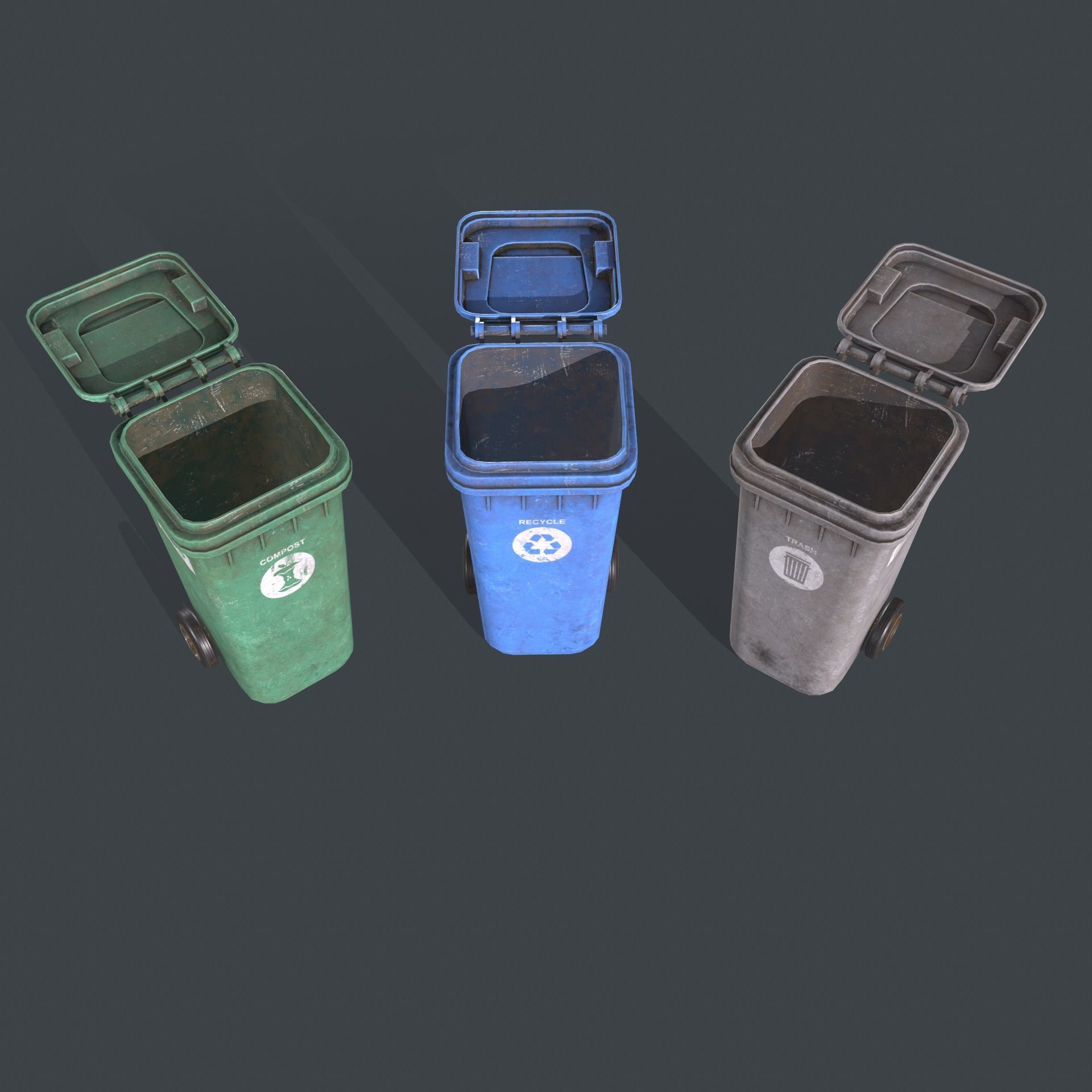 Wheeled Trash Bin Low-poly 3D model_3