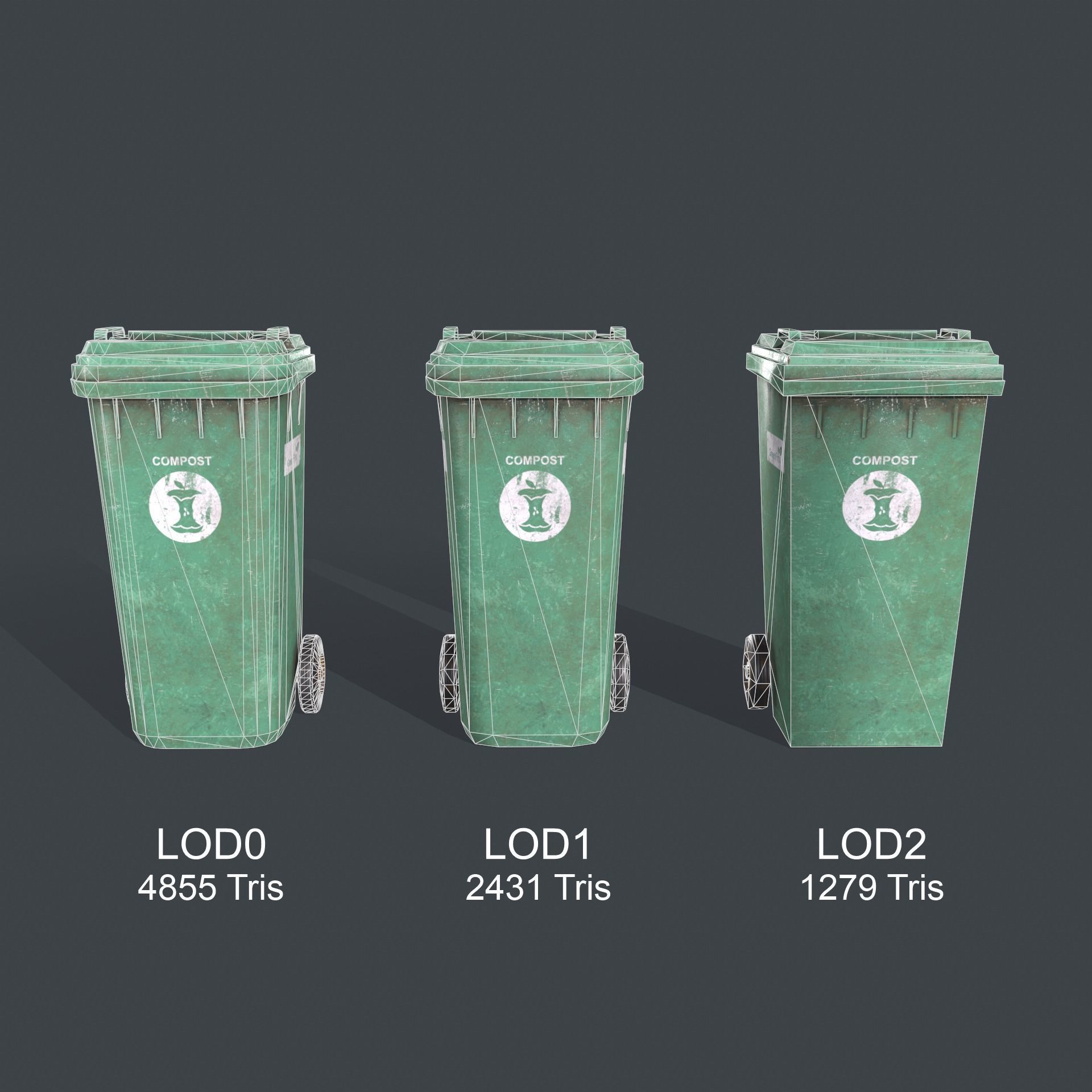 Wheeled Trash Bin Low-poly 3D model_17