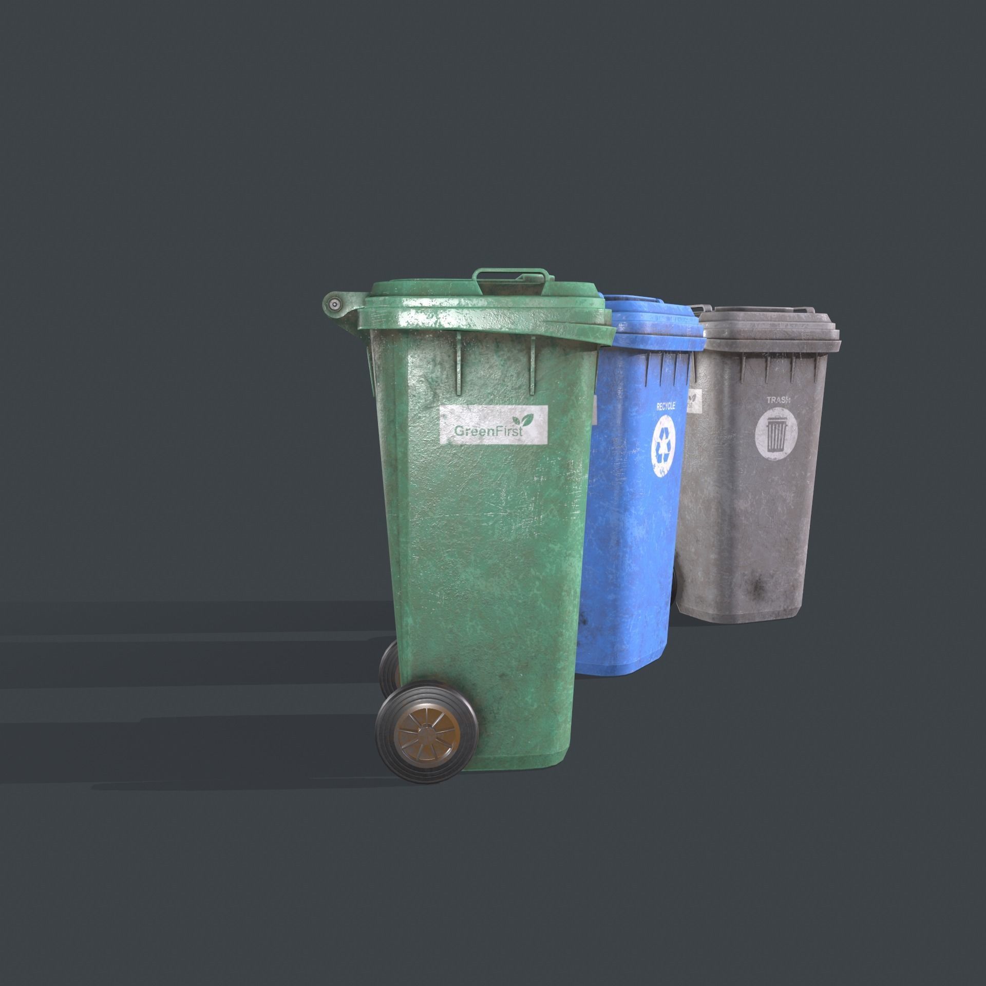 Wheeled Trash Bin Low-poly 3D model_6