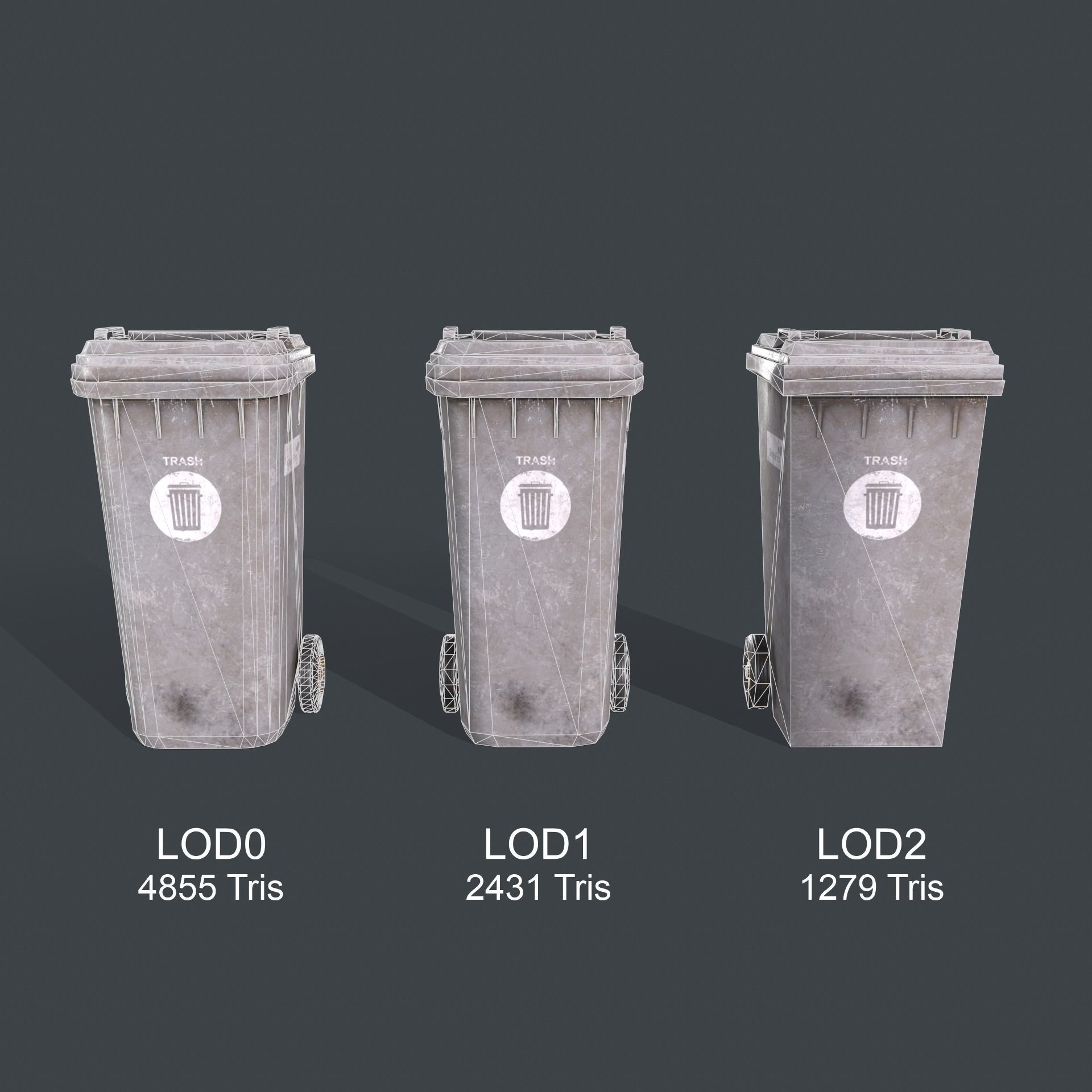 Wheeled Trash Bin Low-poly 3D model_19
