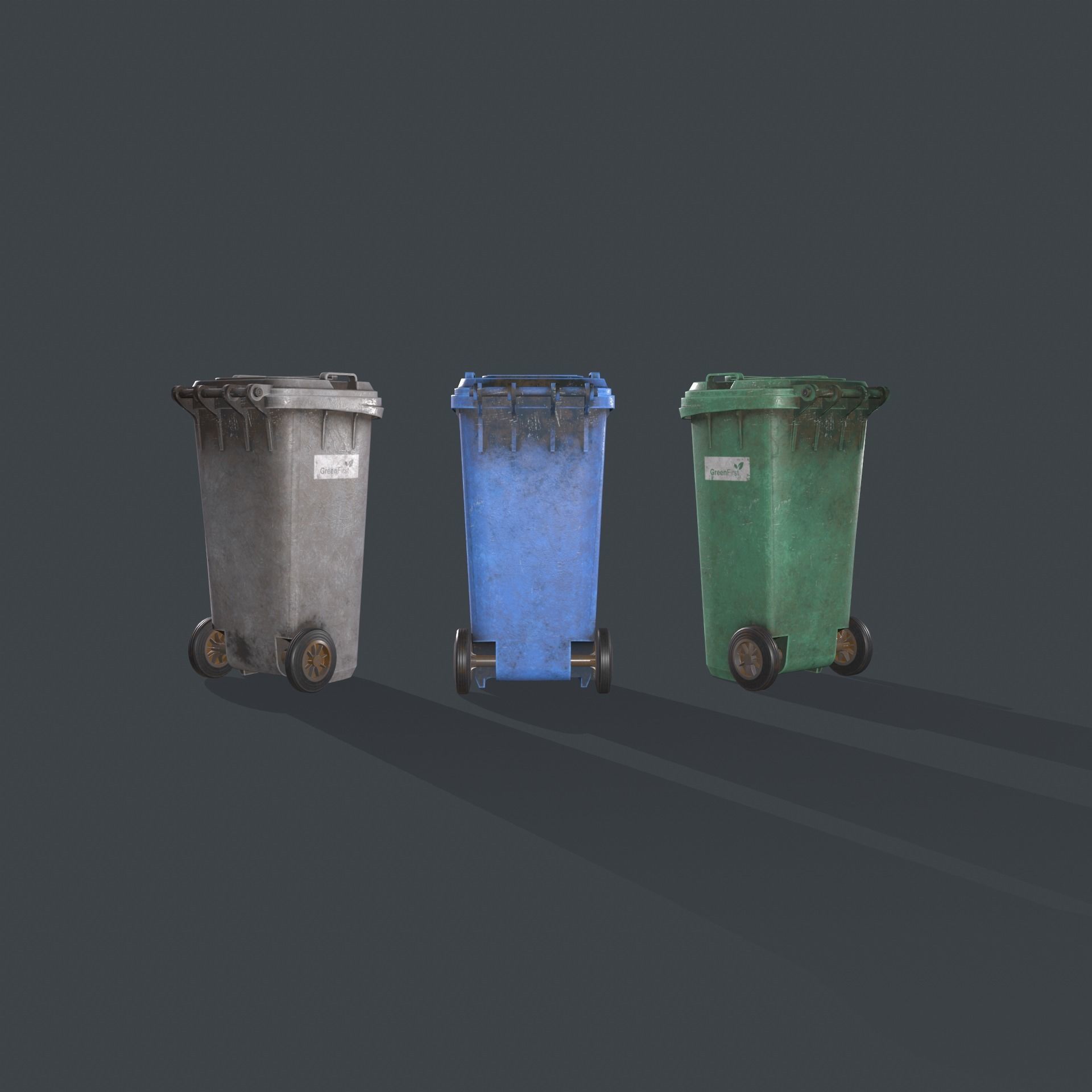 Wheeled Trash Bin Low-poly 3D model_8