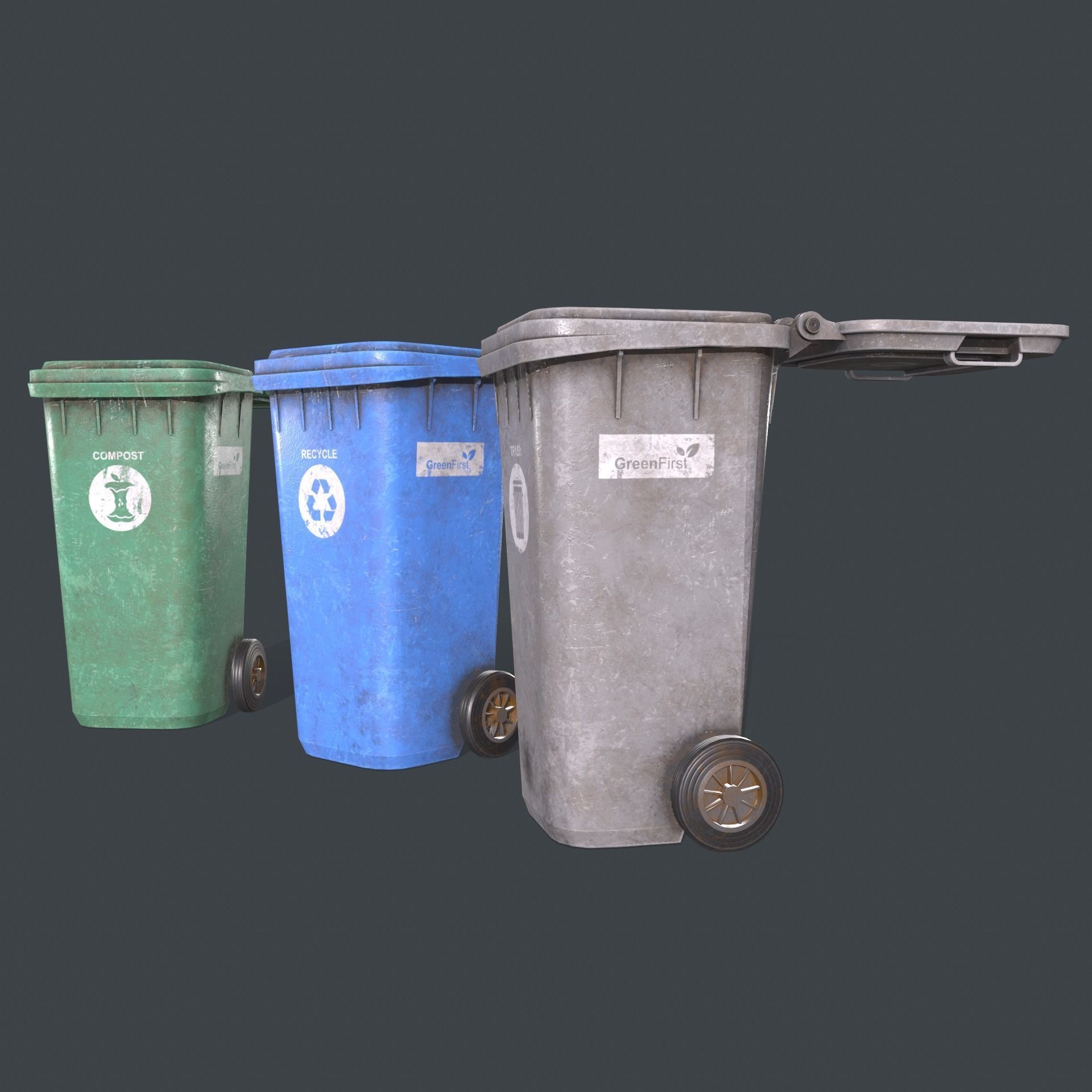 Wheeled Trash Bin Low-poly 3D model_13