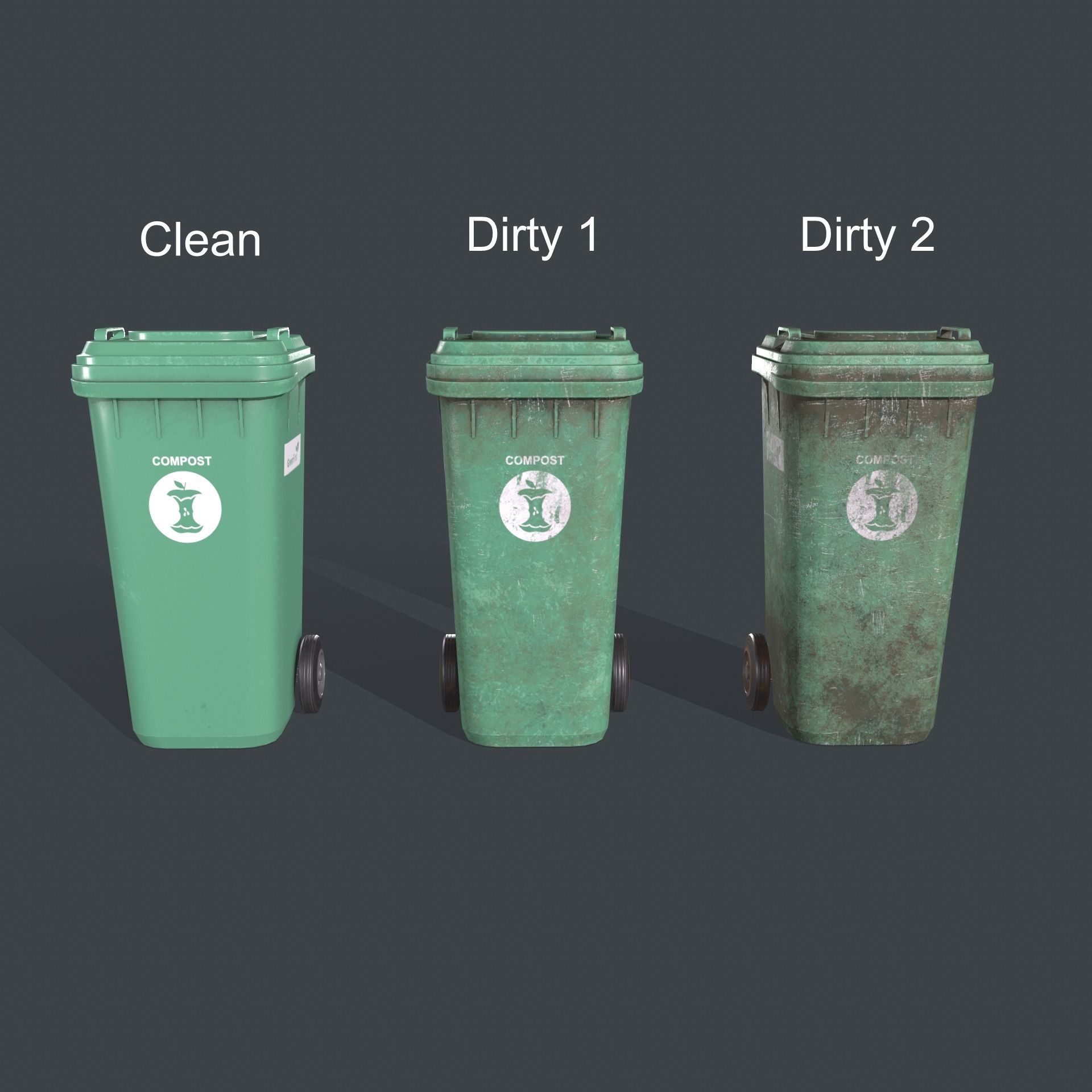 Wheeled Trash Bin Low-poly 3D model_14