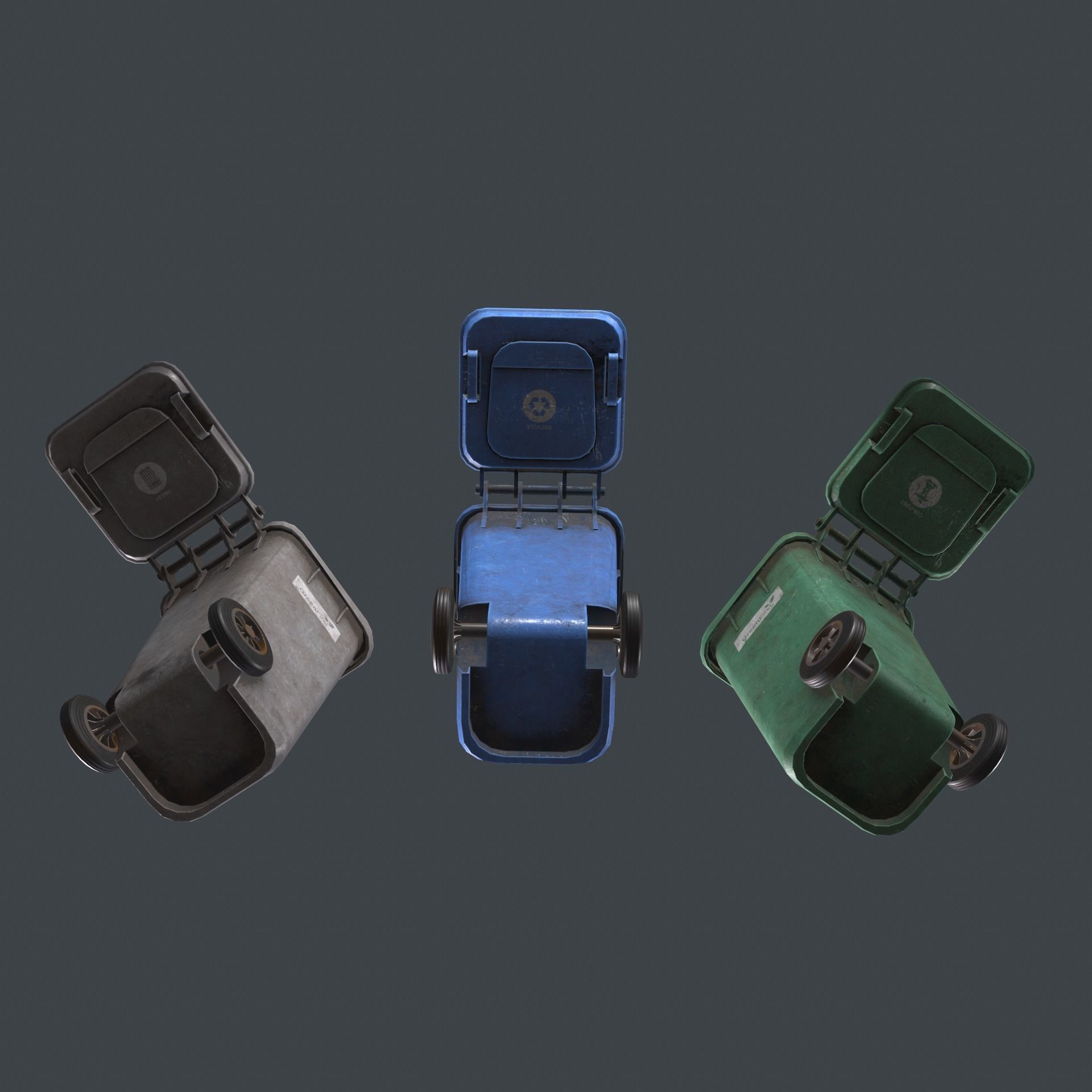 Wheeled Trash Bin Low-poly 3D model_11