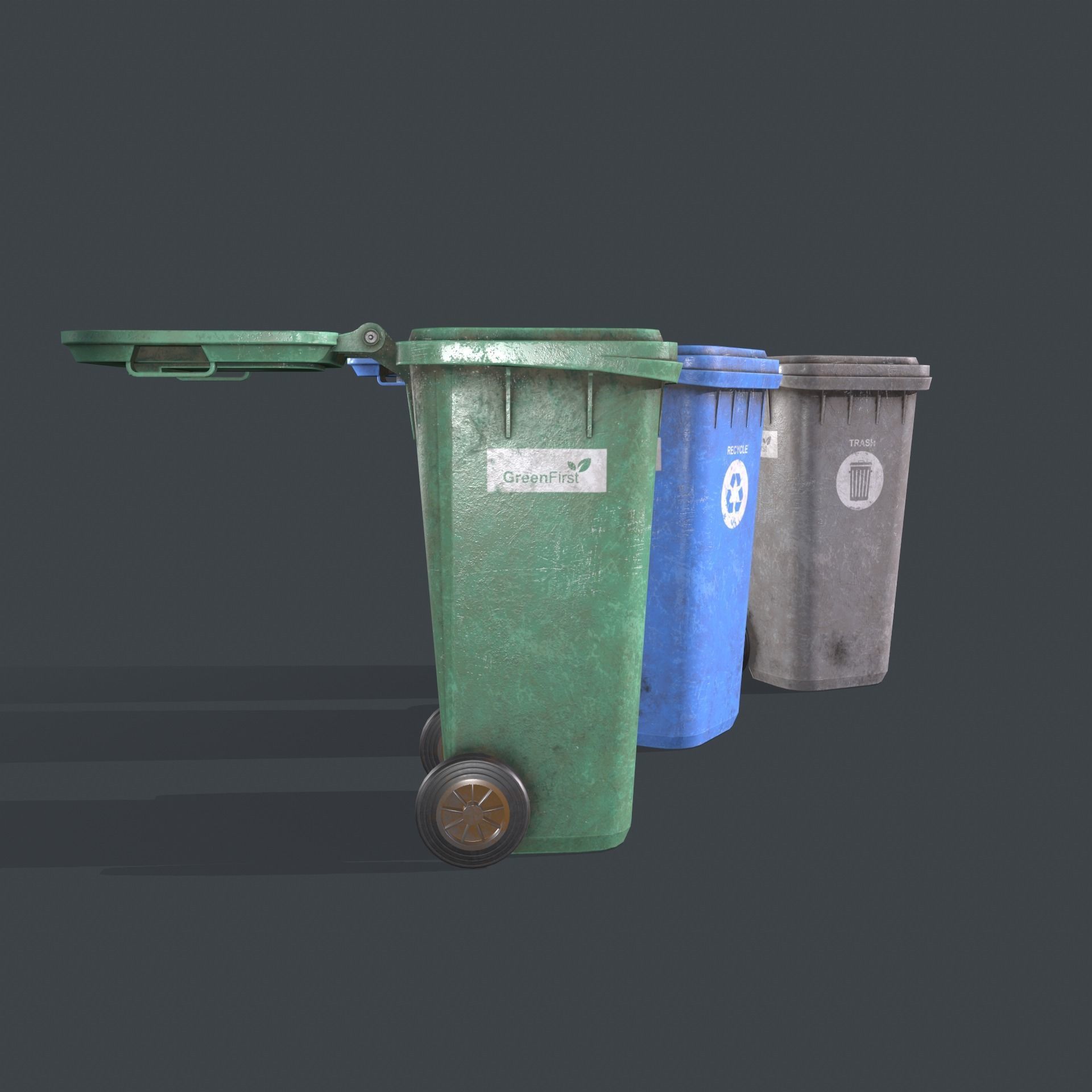 Wheeled Trash Bin Low-poly 3D model_7