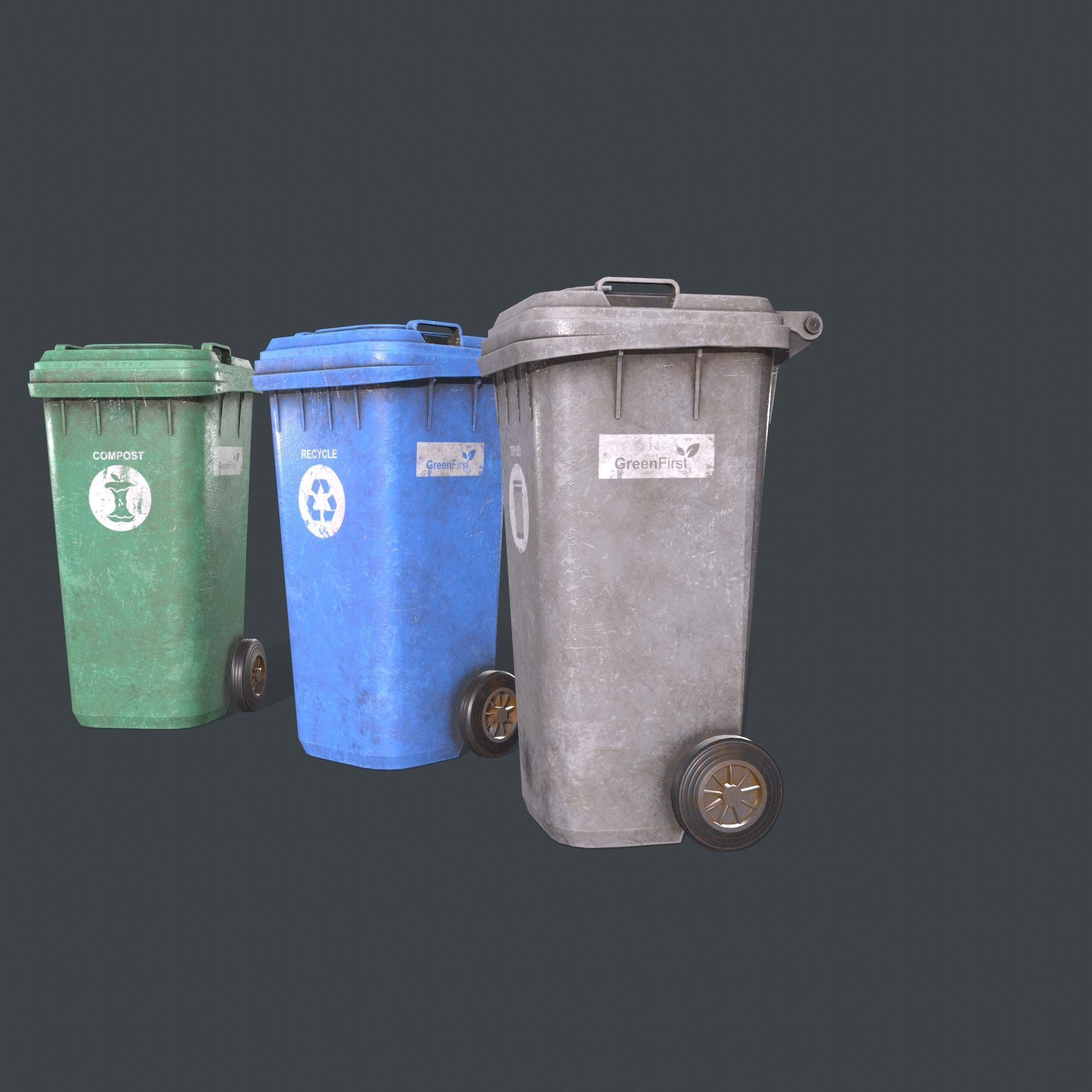 Wheeled Trash Bin Low-poly 3D model_12