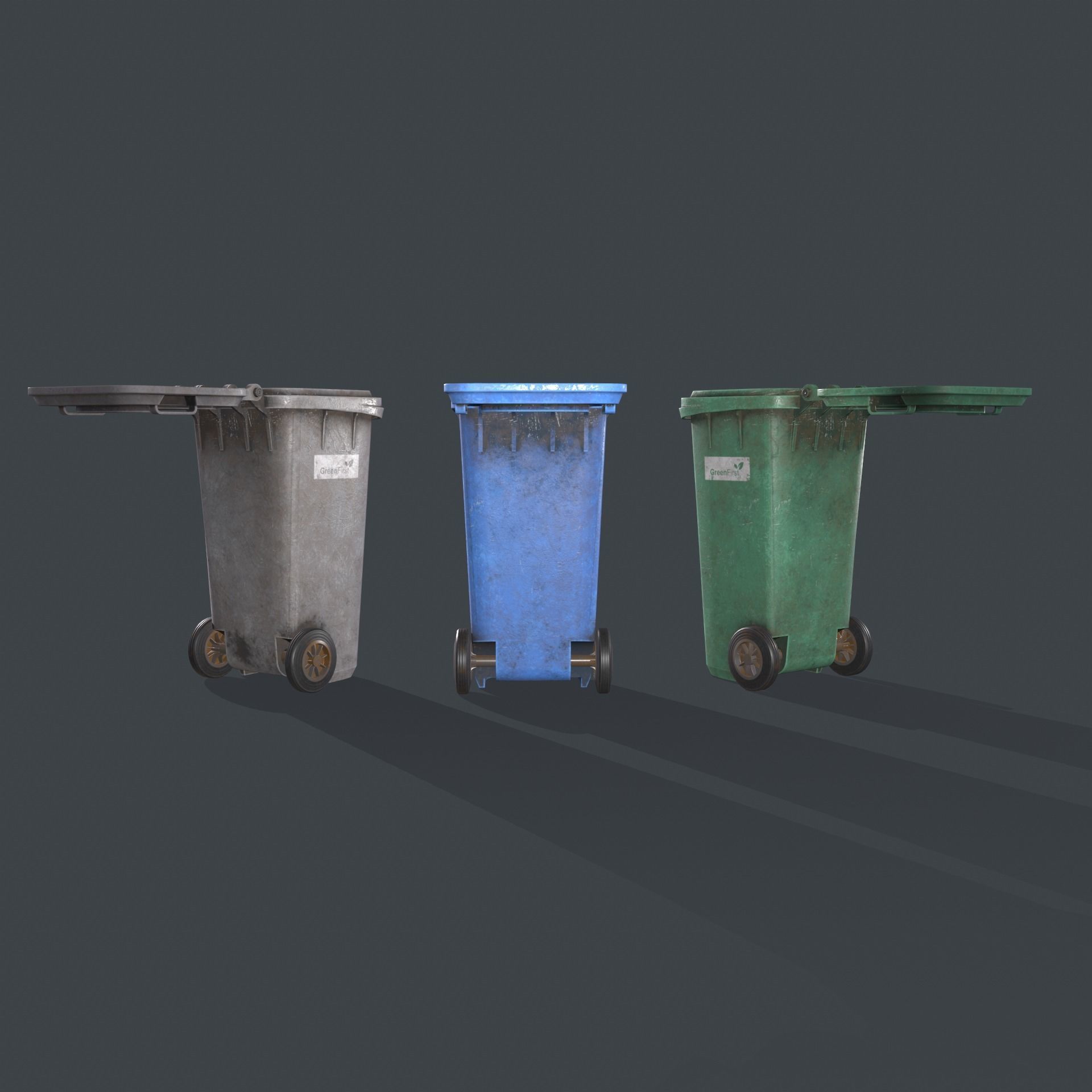 Wheeled Trash Bin Low-poly 3D model_9