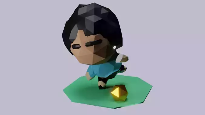 Low Poly Maradona Model figure with ball