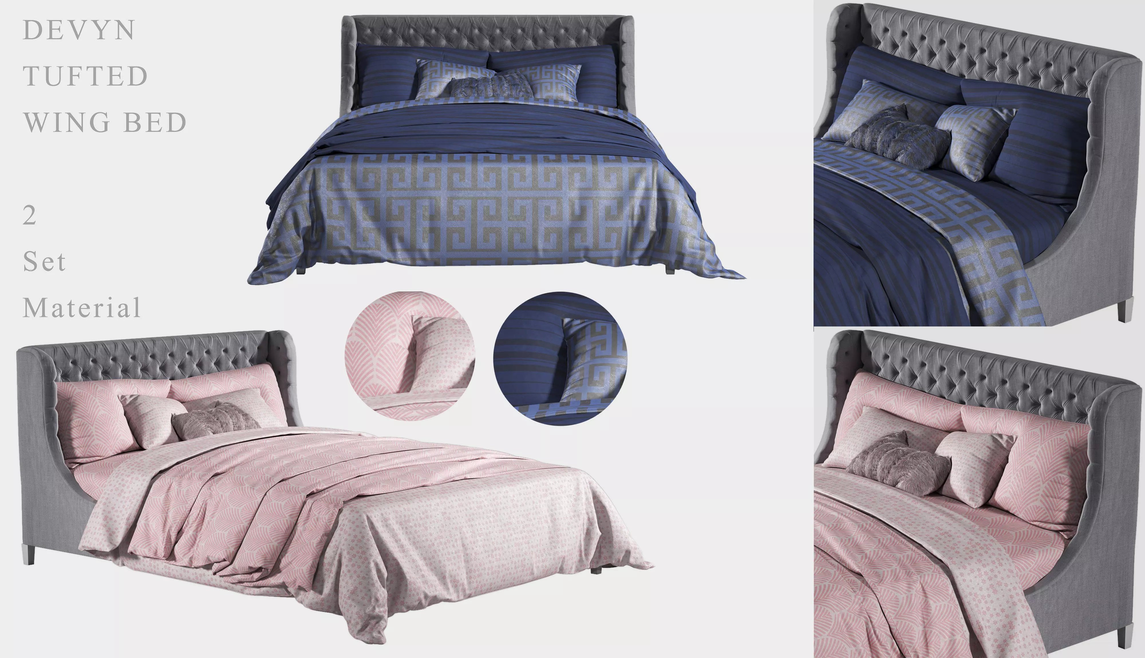 DEVYN TUFTED WING BED 3D model
