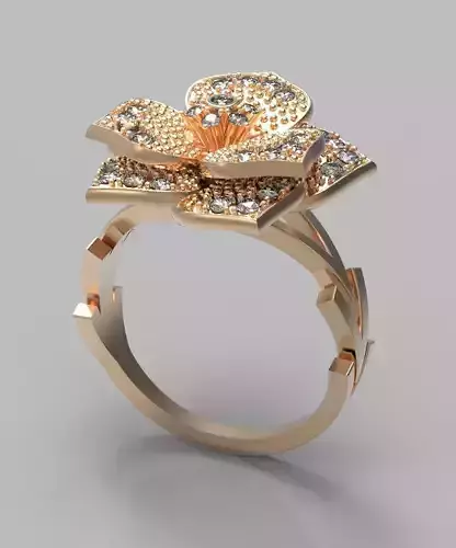Rose Flower Ring with a Large Number of Gems 3D print model
