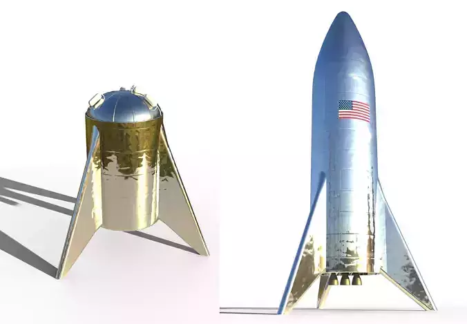 Starhopper and Starship Prototype Low-poly 3D model