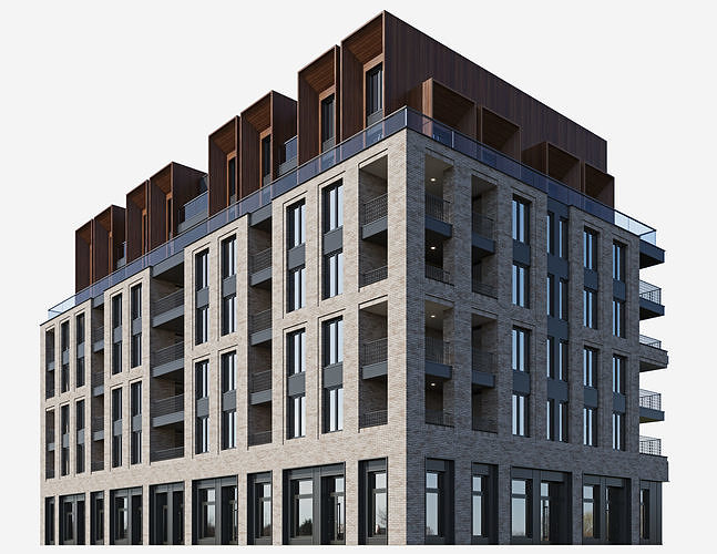 Modern residential building 11 3D model 2
