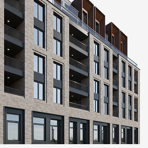 Modern residential building 11 3D model 3