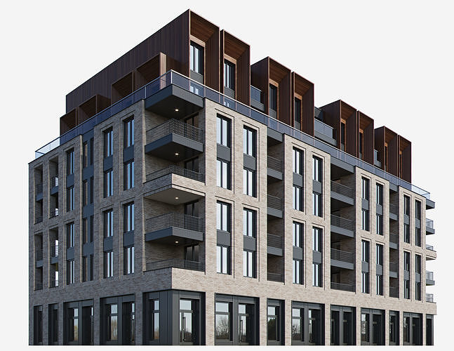 Modern residential building 11 3D model 5