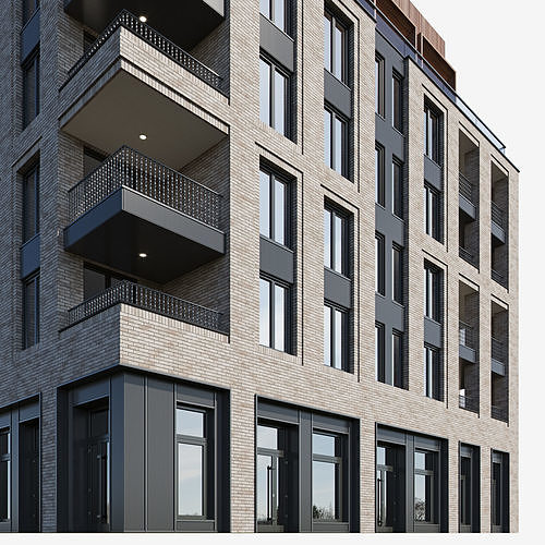 Modern residential building 11 3D model 6