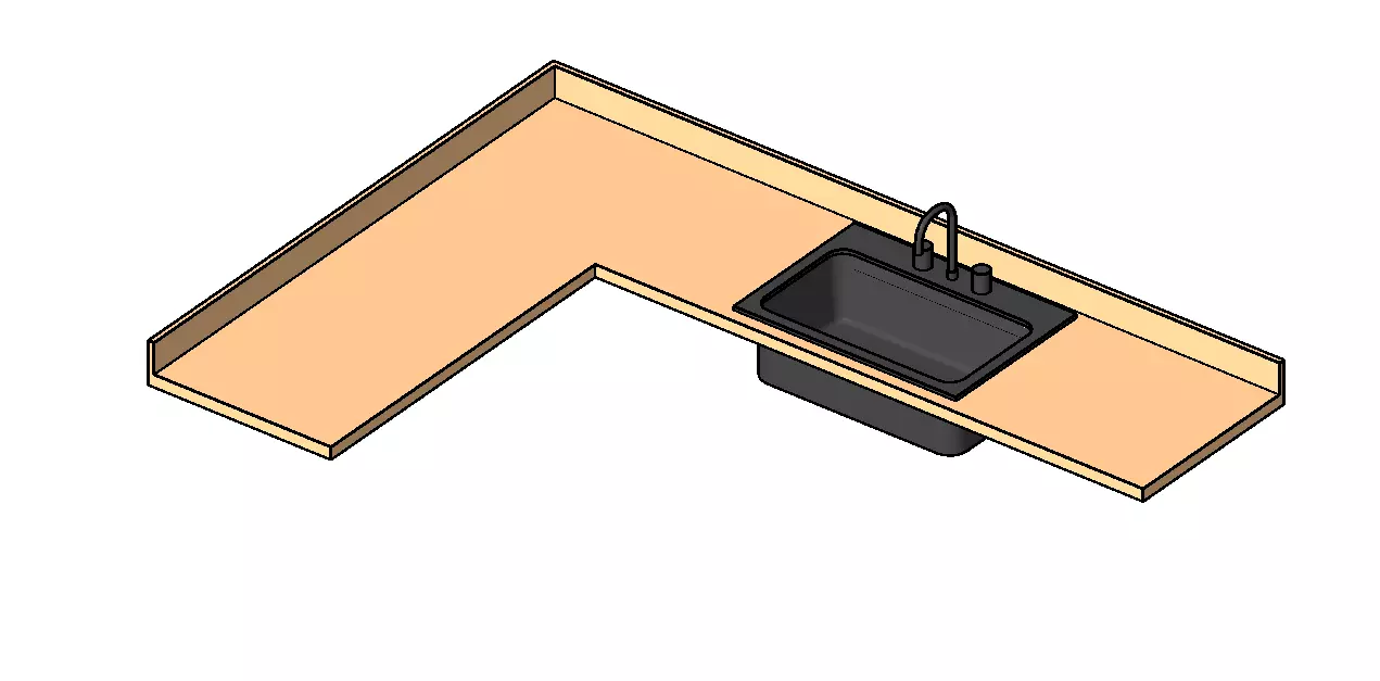 Kitchen counter top L-shaped with sink 3D model_0