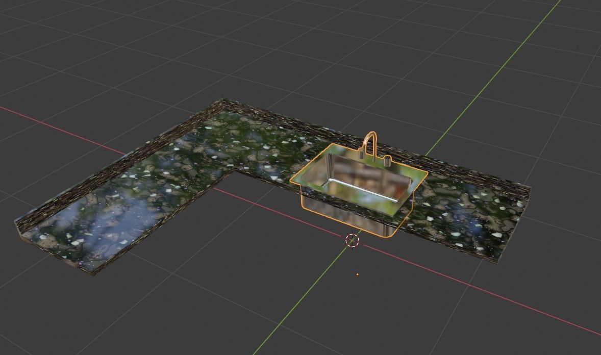 Kitchen counter top L-shaped with sink 3D model_3