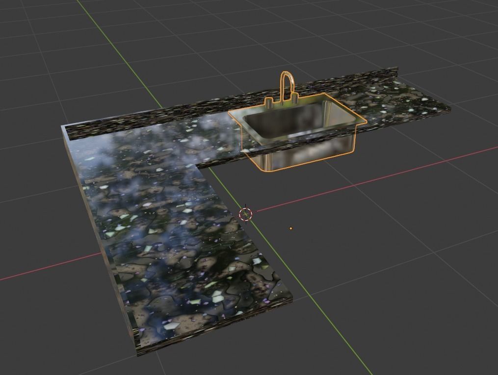 Kitchen counter top L-shaped with sink 3D model_2