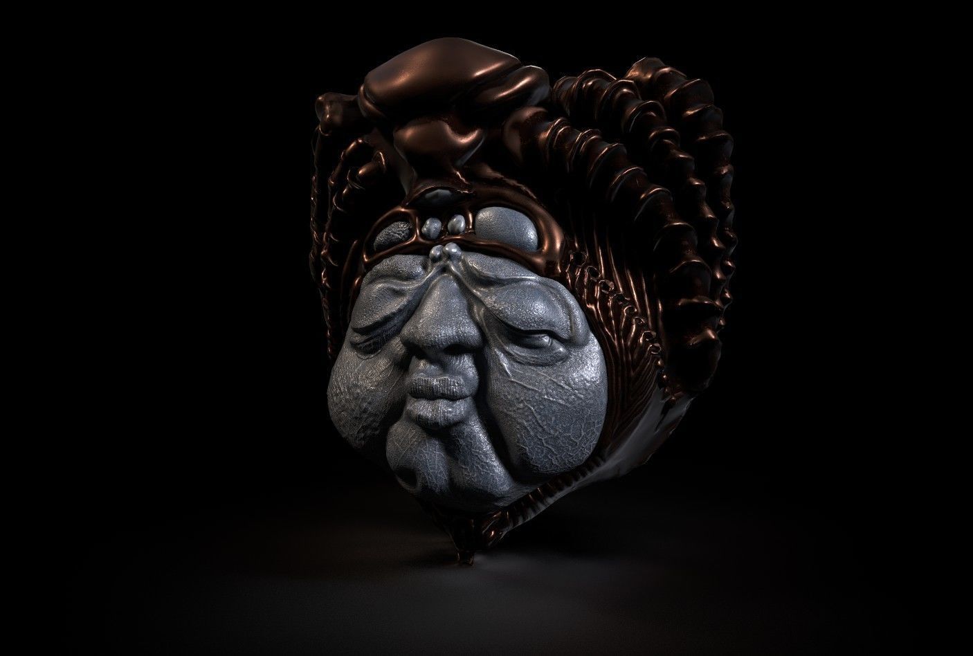 GIGER face of wooden mask 3D model_3