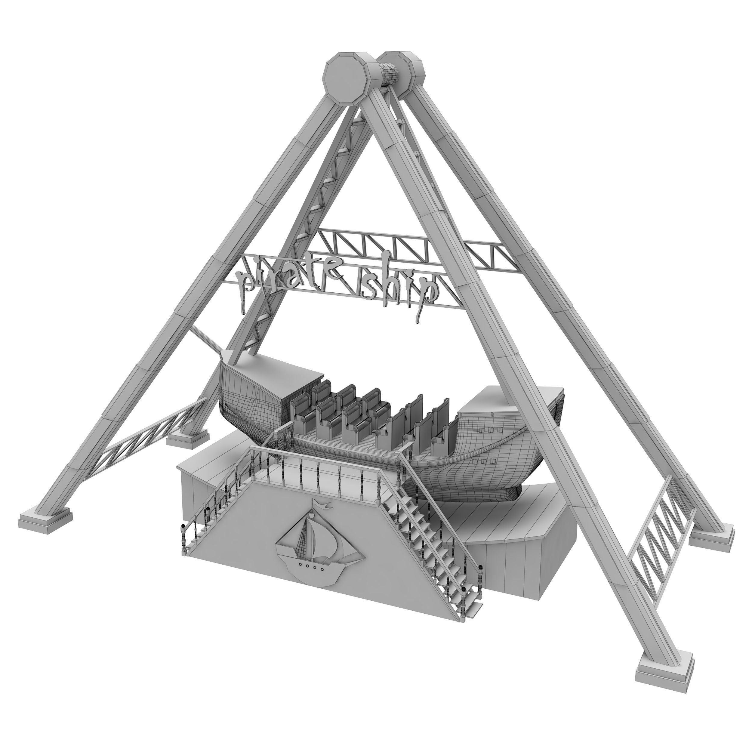 Amusement Park Equipment 9 Pieces 3D model_42