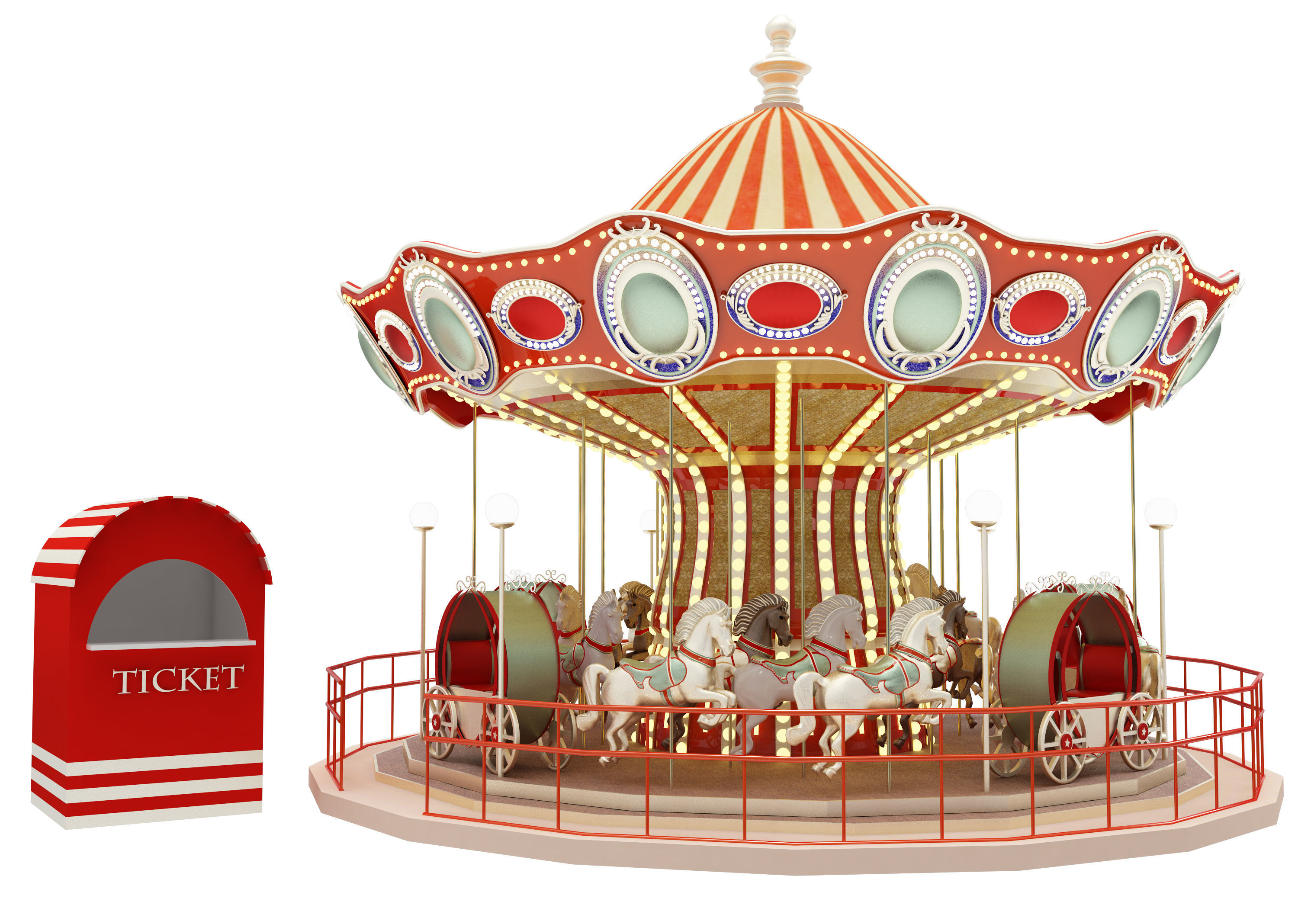 Amusement Park Equipment 9 Pieces 3D model_1