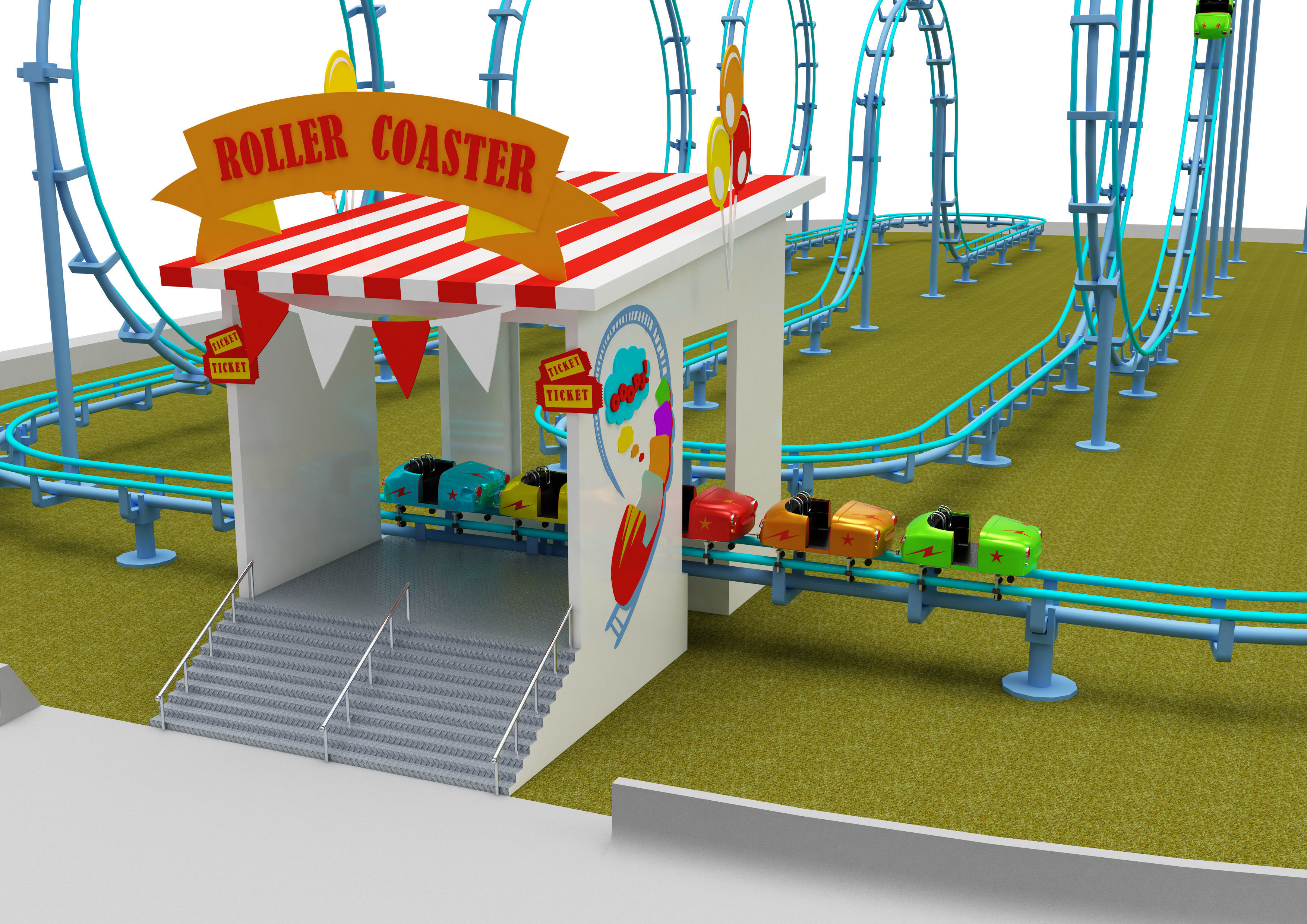 Amusement Park Equipment 9 Pieces 3D model_4