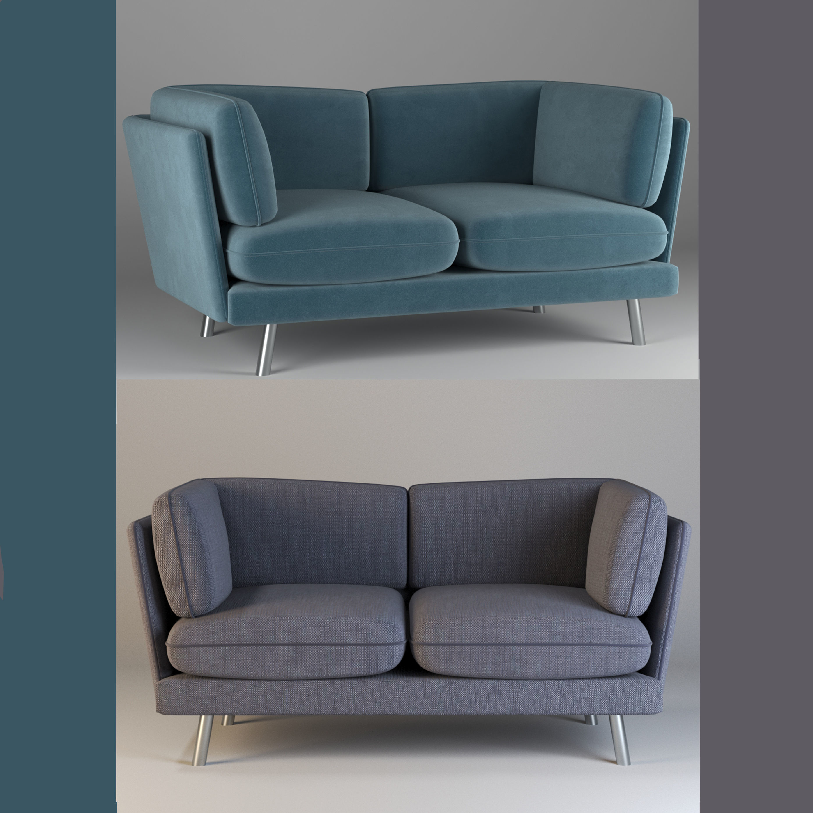 Modern sofa with two types of materials Low-poly 3D model_1