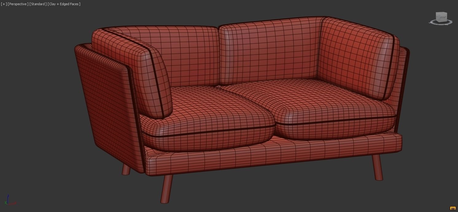 Modern sofa with two types of materials Low-poly 3D model_7