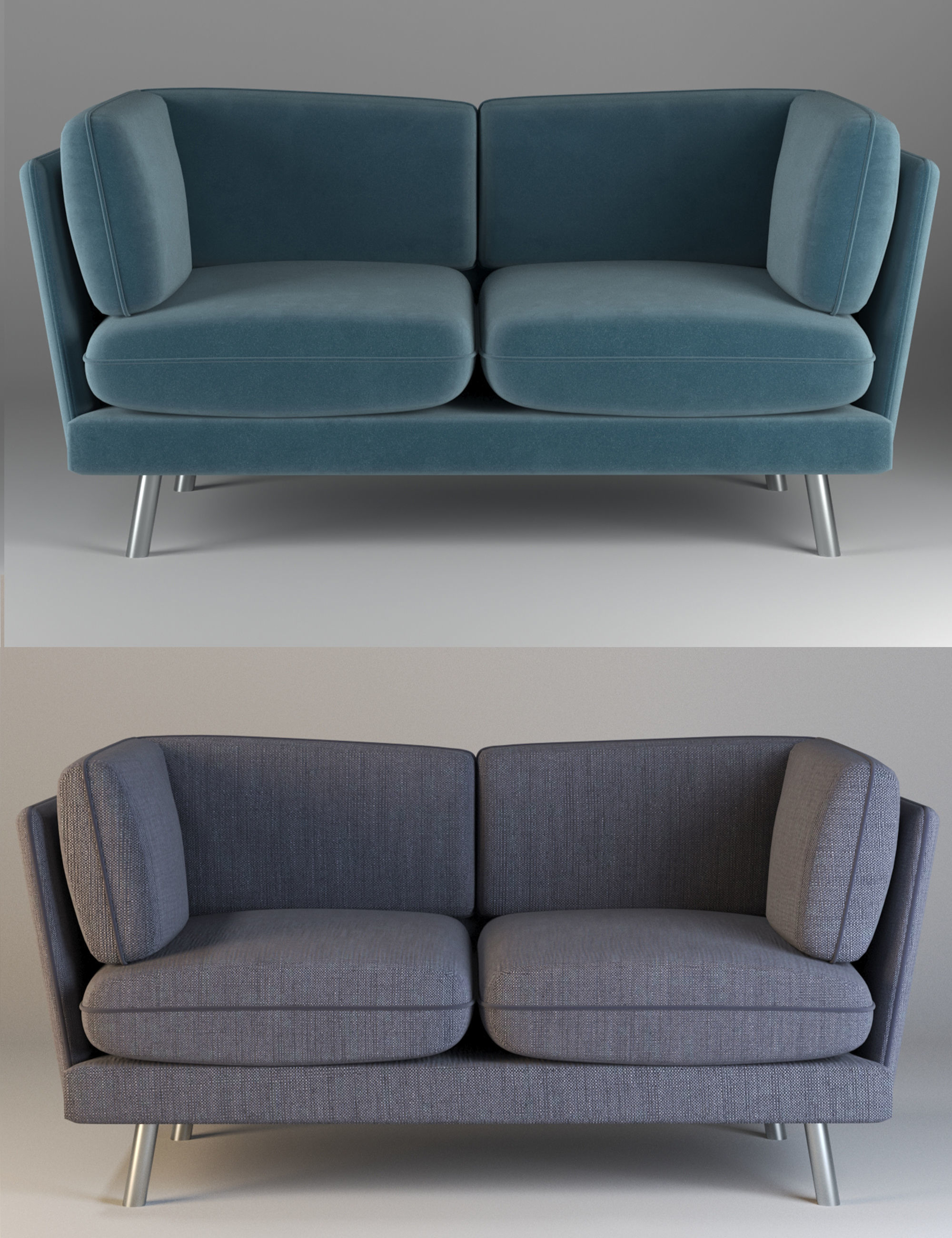 Modern sofa with two types of materials Low-poly 3D model_4
