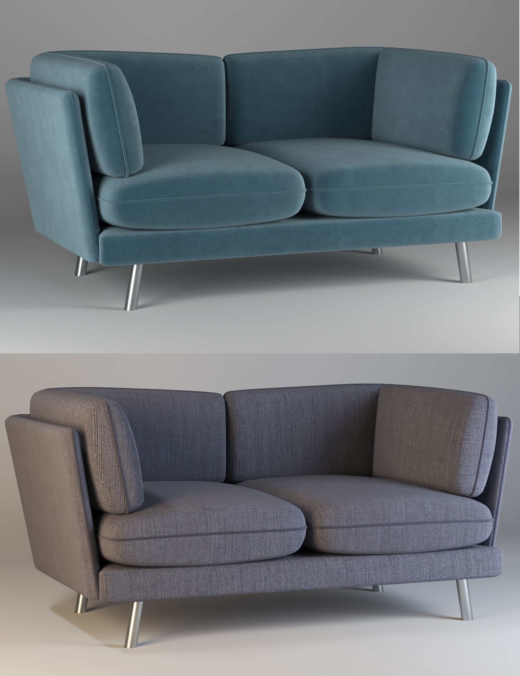 Modern sofa with two types of materials Low-poly 3D model_2