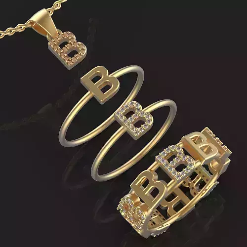 Collection B Alphabet ring Silver Gold  Print