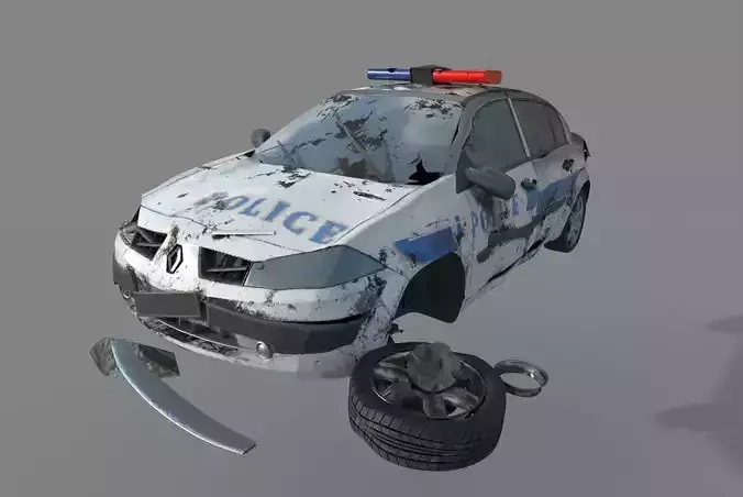 Wrecked destroyed police car 3D model