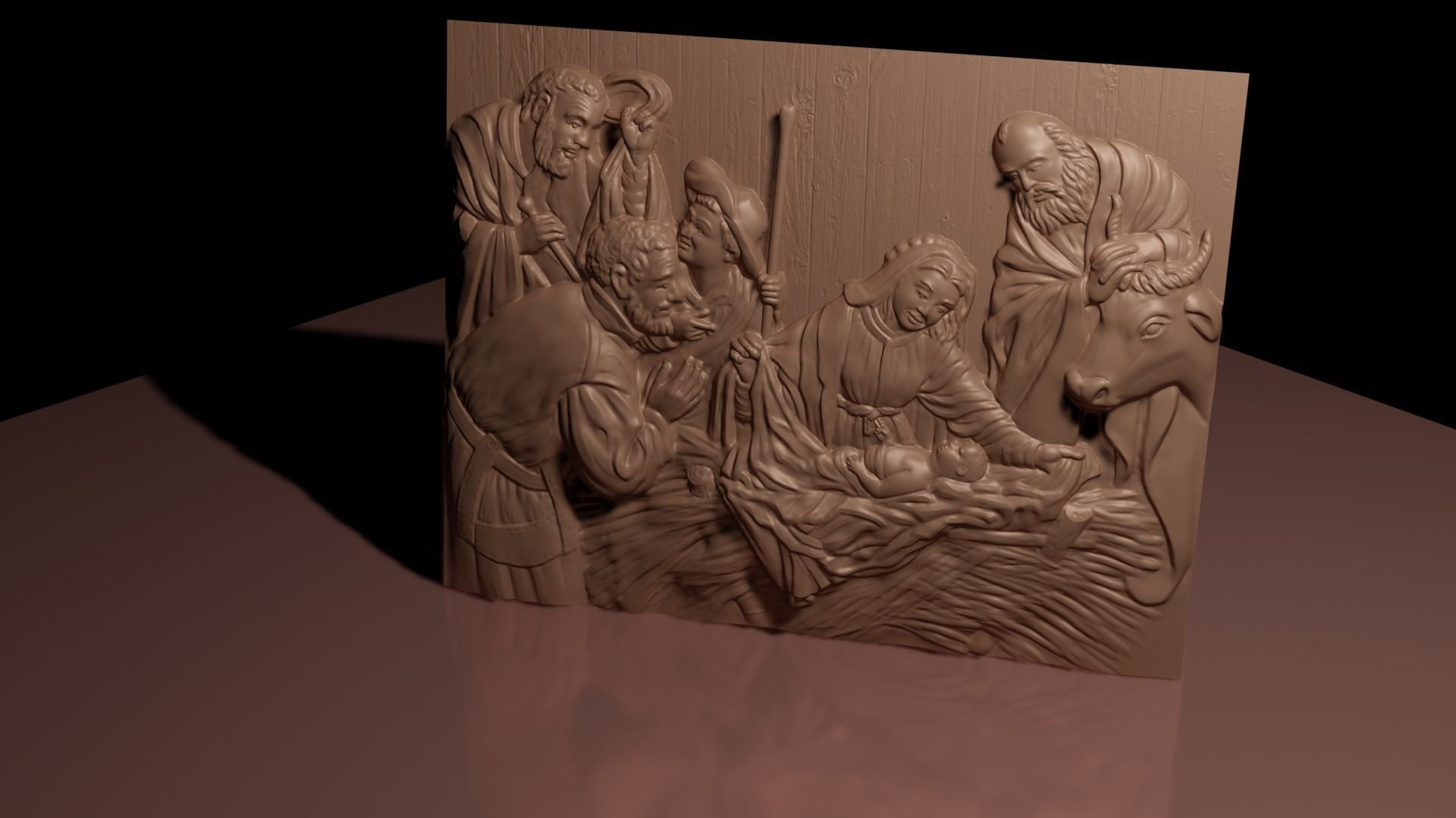 Christmas nativity on piece of wood 3D print model_1
