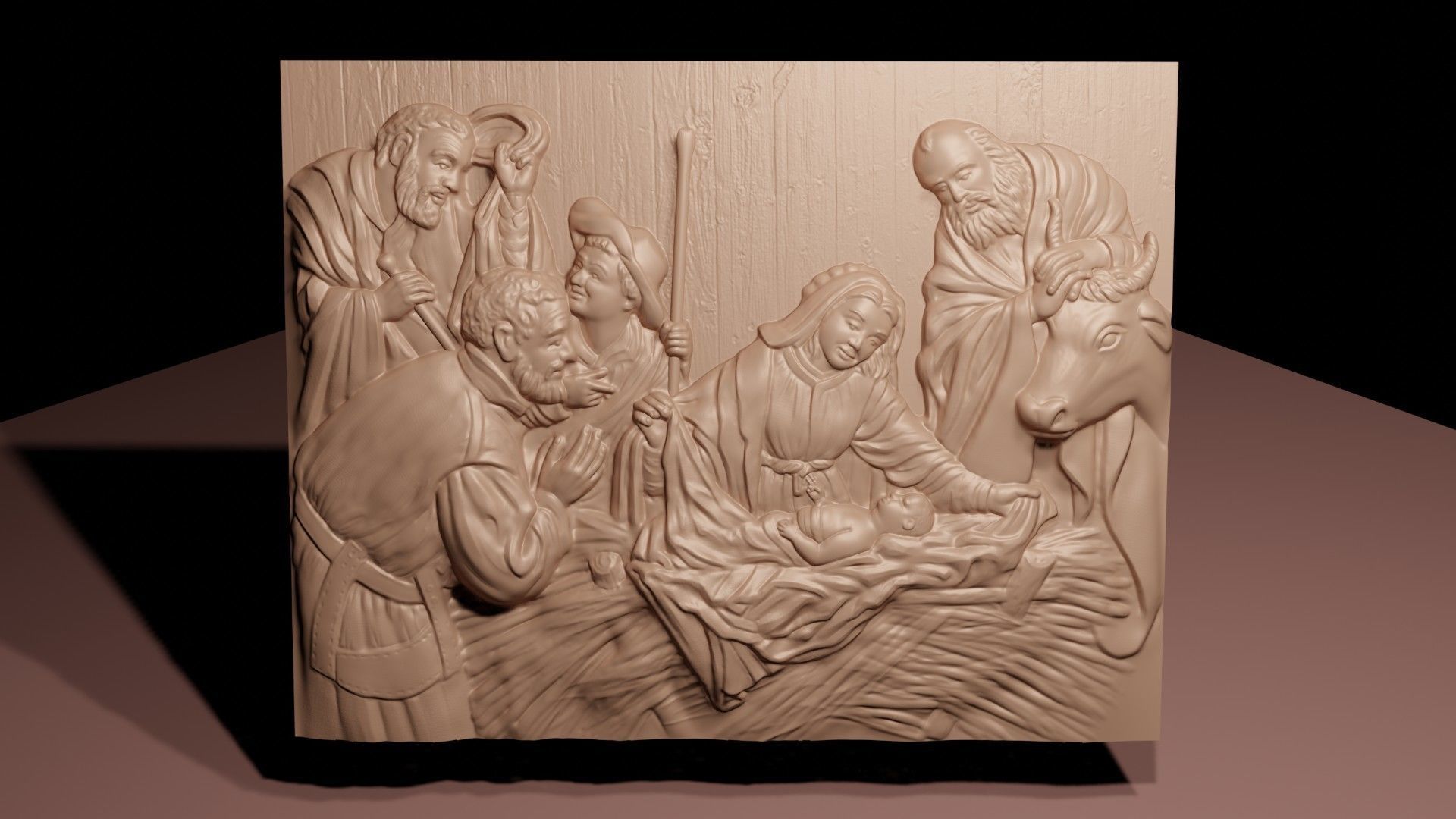 Christmas nativity on piece of wood 3D print model_6