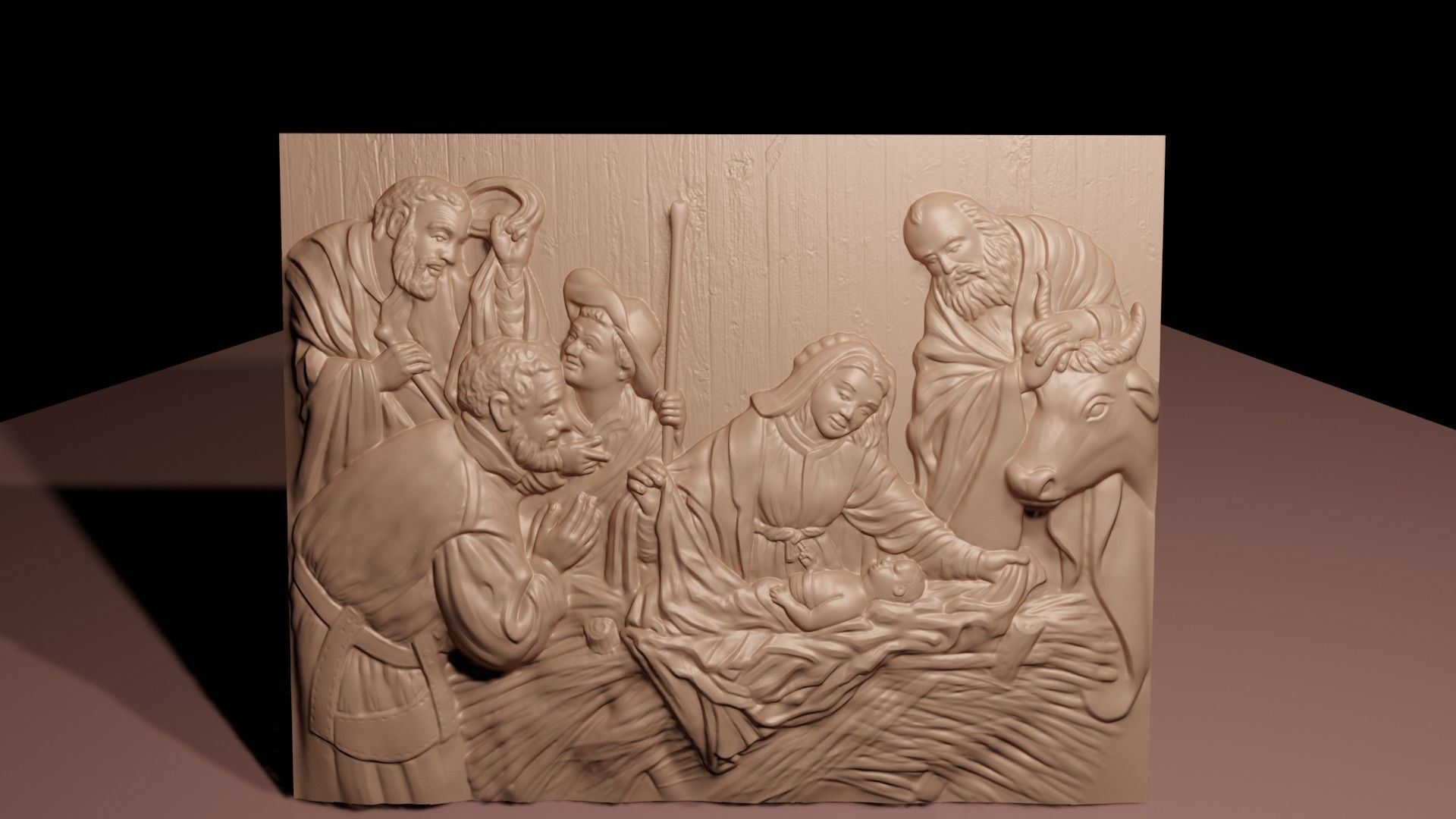 Christmas nativity on piece of wood 3D print model_5