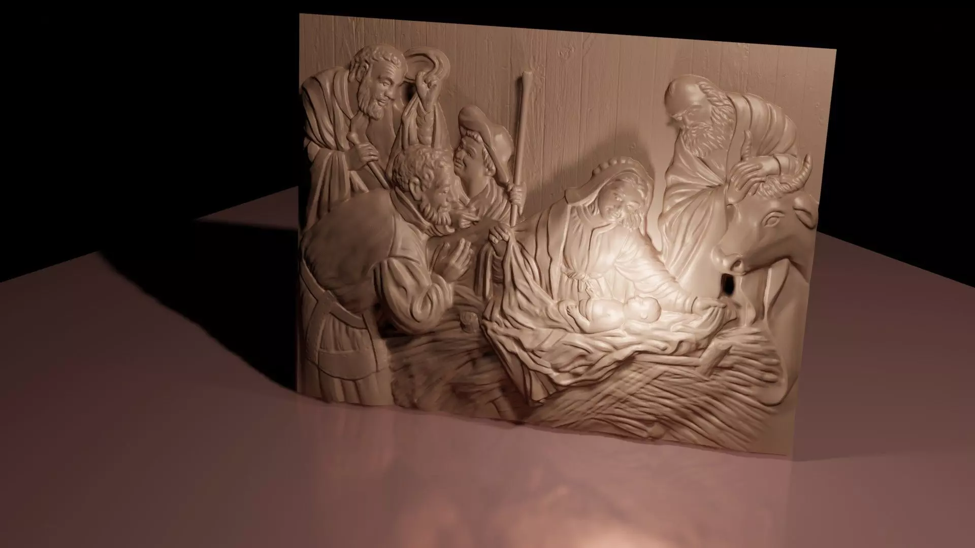 Christmas nativity on piece of wood 3D print model_0