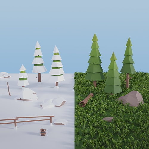 Models Forest Snow 3D model Summer and Winter Pine Forest Pack VR / AR / low-poly | CGTrader
