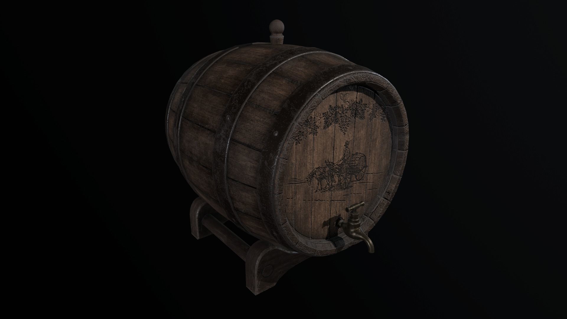 Barrel wooden Low-poly 3D model_3