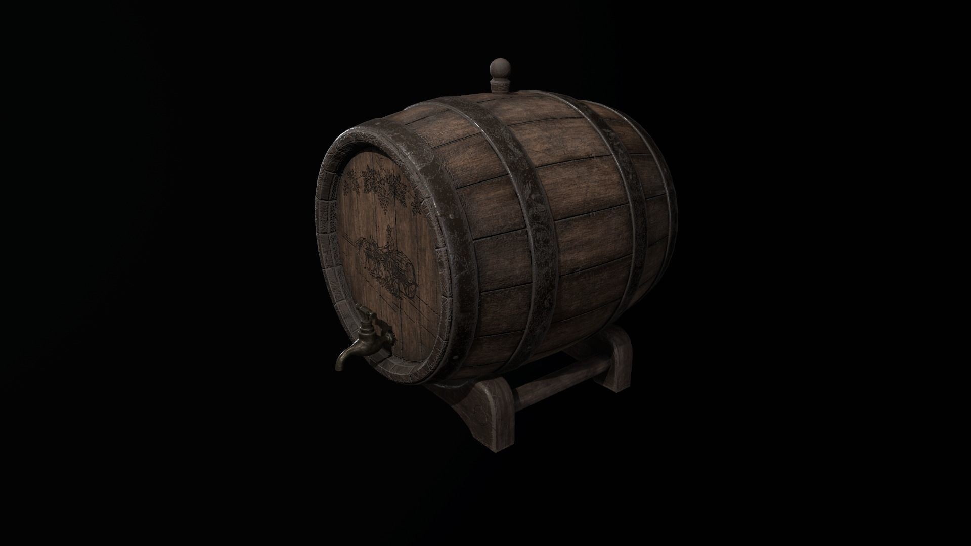 Barrel wooden Low-poly 3D model_4
