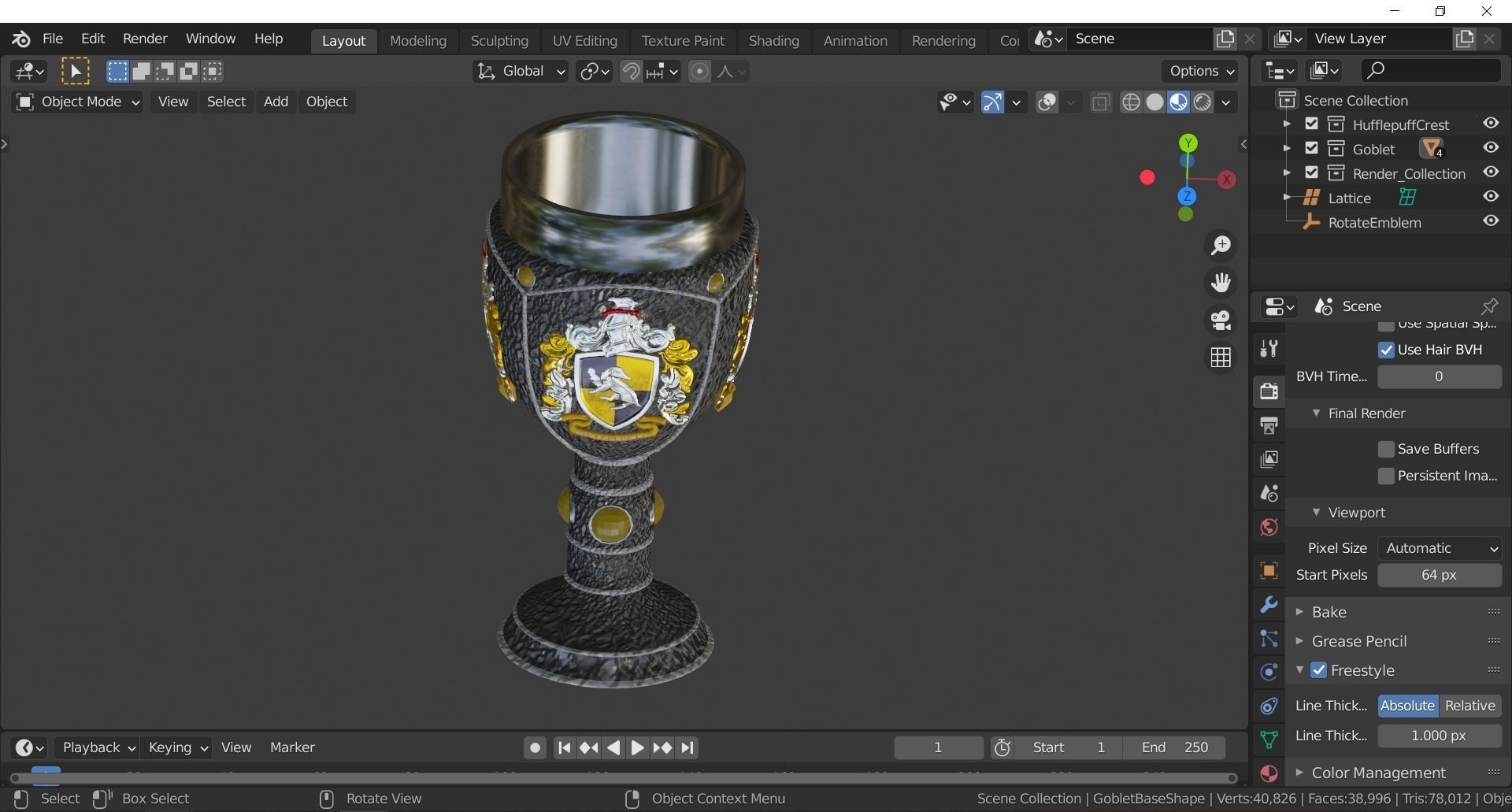 Hufflepuff Goblet with crest 3D model 3D model_3